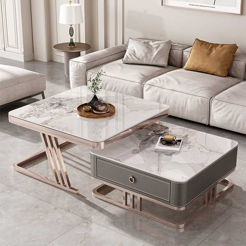 Square Coffee Table Glass Top Coffee Table Set with Golden Legs Clearhalo 'Coffee & Accent Tables' 'Coffee Tables' 'coffee_tables' 'furn' 'furn_coffee_tables' 'Furniture' 'Living Room Furniture' 7317586