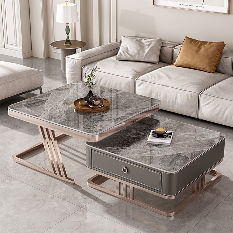 Square Coffee Table Glass Top Coffee Table Set with Golden Legs Clearhalo 'Coffee & Accent Tables' 'Coffee Tables' 'coffee_tables' 'furn' 'furn_coffee_tables' 'Furniture' 'Living Room Furniture' 7317588