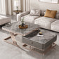 Square Coffee Table Glass Top Coffee Table Set with Golden Legs Grey Clearhalo 'Coffee & Accent Tables' 'Coffee Tables' 'coffee_tables' 'furn' 'furn_coffee_tables' 'Furniture' 'Living Room Furniture' 7317591
