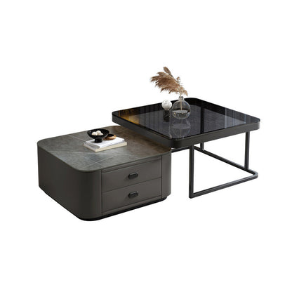 Square Coffee Table Glass Top Coffee Table Set for Living Room Black Gray Glass Black Clearhalo 'Coffee & Accent Tables' 'Coffee Tables' 'coffee_tables' 'furn' 'furn_coffee_tables' 'Furniture' 'Living Room Furniture' 7317638