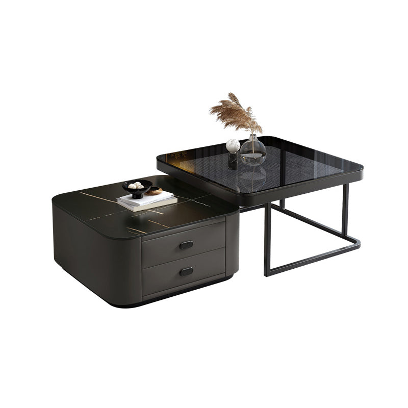 Square Coffee Table Glass Top Coffee Table Set for Living Room Black-Gold Glass Black Clearhalo 'Coffee & Accent Tables' 'Coffee Tables' 'coffee_tables' 'furn' 'furn_coffee_tables' 'Furniture' 'Living Room Furniture' 7317640