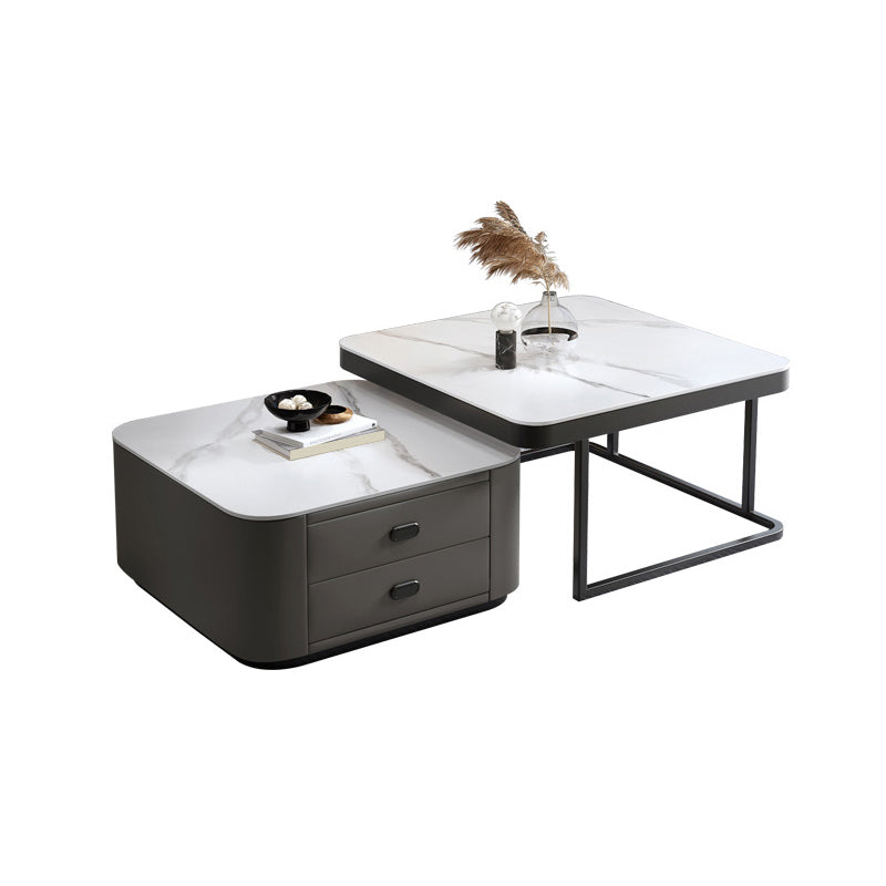 Square Coffee Table Glass Top Coffee Table Set for Living Room White Stone Black Clearhalo 'Coffee & Accent Tables' 'Coffee Tables' 'coffee_tables' 'furn' 'furn_coffee_tables' 'Furniture' 'Living Room Furniture' 7317641