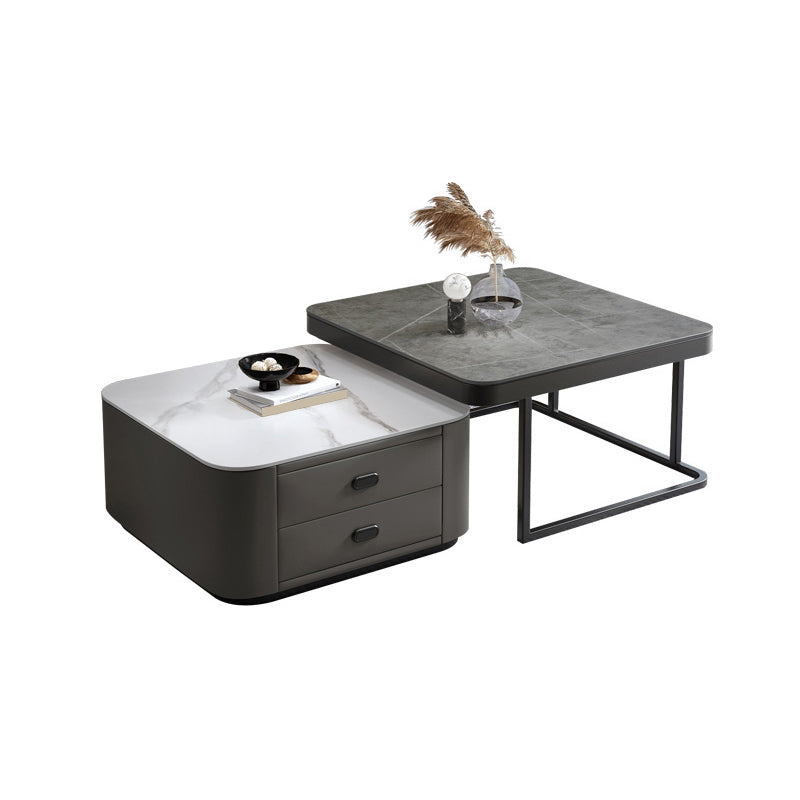 Square Coffee Table Glass Top Coffee Table Set for Living Room Gray & White Stone Black Clearhalo 'Coffee & Accent Tables' 'Coffee Tables' 'coffee_tables' 'furn' 'furn_coffee_tables' 'Furniture' 'Living Room Furniture' 7317644