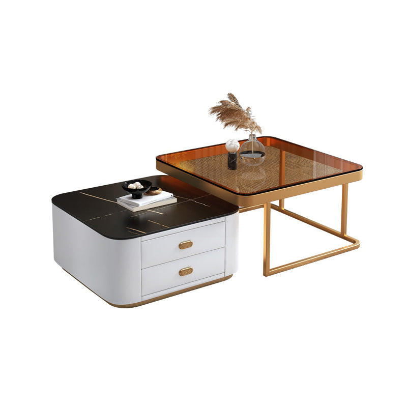 Square Coffee Table Glass Top Coffee Table Set for Living Room Black-Brown Glass Gold Clearhalo 'Coffee & Accent Tables' 'Coffee Tables' 'coffee_tables' 'furn' 'furn_coffee_tables' 'Furniture' 'Living Room Furniture' 7317655