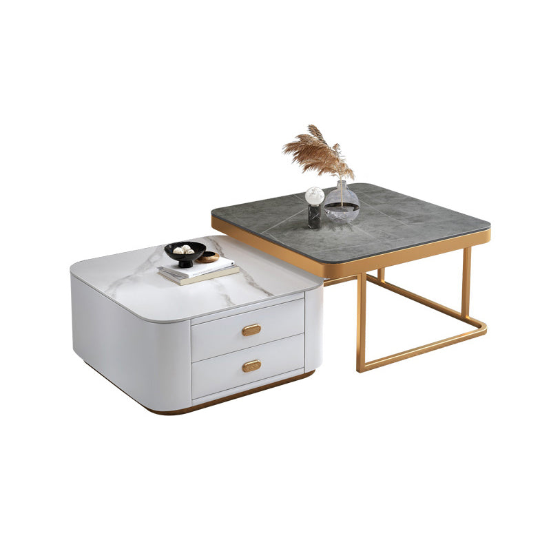 Square Coffee Table Glass Top Coffee Table Set for Living Room Gray & White Stone Gold Clearhalo 'Coffee & Accent Tables' 'Coffee Tables' 'coffee_tables' 'furn' 'furn_coffee_tables' 'Furniture' 'Living Room Furniture' 7317657