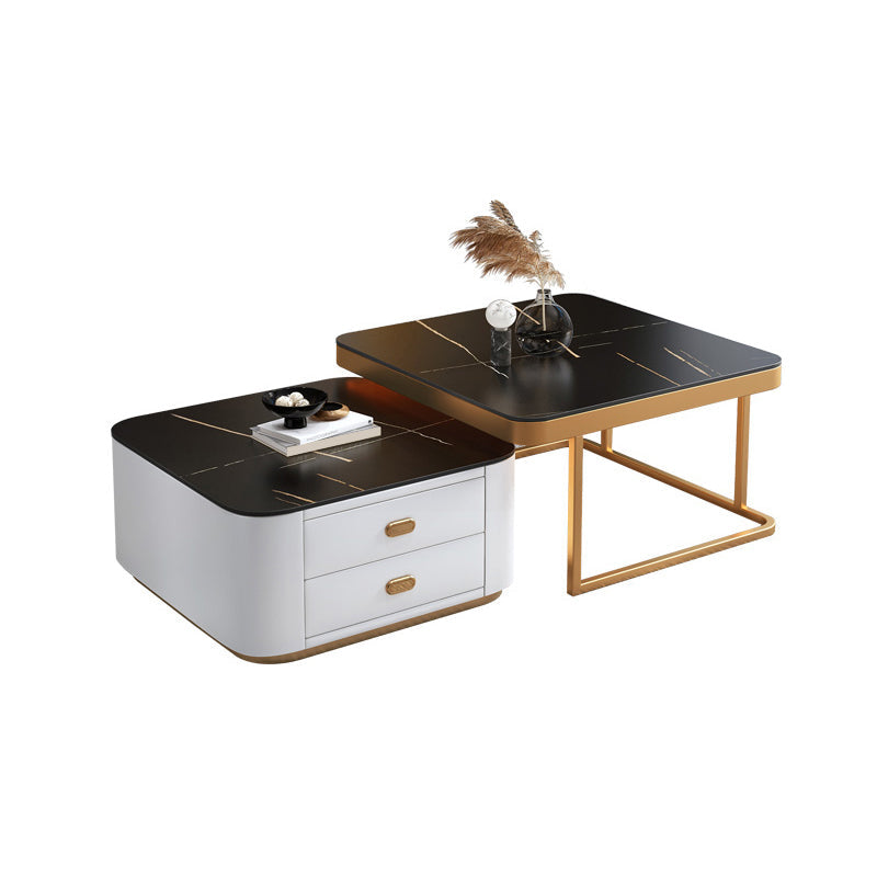 Square Coffee Table Glass Top Coffee Table Set for Living Room Black-Gold Stone Gold Clearhalo 'Coffee & Accent Tables' 'Coffee Tables' 'coffee_tables' 'furn' 'furn_coffee_tables' 'Furniture' 'Living Room Furniture' 7317660