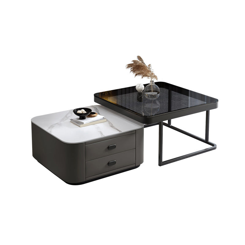Square Coffee Table Glass Top Coffee Table Set for Living Room Black-White Glass Black Clearhalo 'Coffee & Accent Tables' 'Coffee Tables' 'coffee_tables' 'furn' 'furn_coffee_tables' 'Furniture' 'Living Room Furniture' 7317661