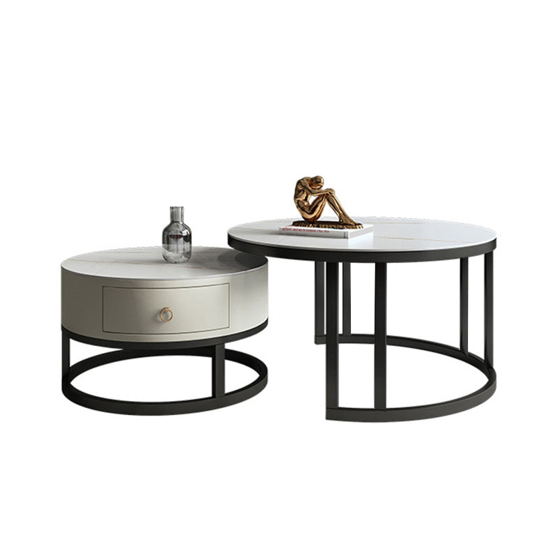 Rectangle Coffee Table Slate 2 Nesting Coffee Table Set for Living Room White-Gold Drawers Included Clearhalo 'Coffee & Accent Tables' 'Coffee Tables' 'coffee_tables' 'furn' 'furn_coffee_tables' 'Furniture' 'Living Room Furniture' 7317680