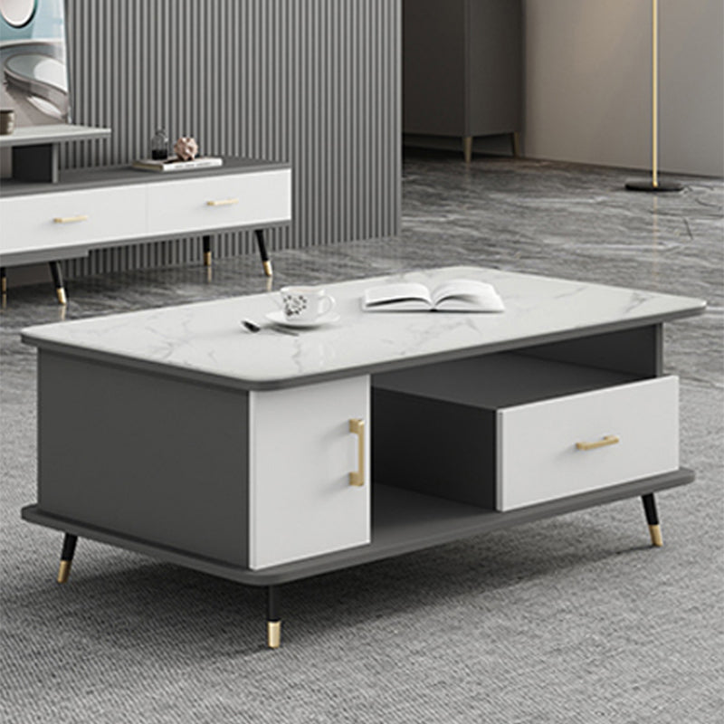 Table basse rectangulaire en ardoise avec tiroirs de rangement