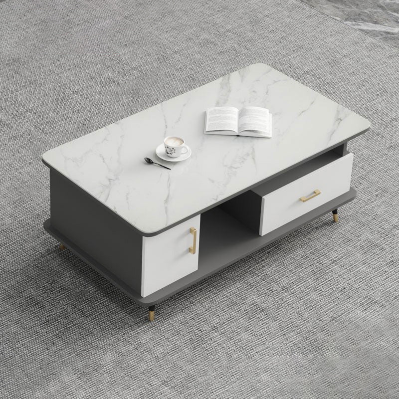 Table basse rectangulaire en ardoise avec tiroirs de rangement