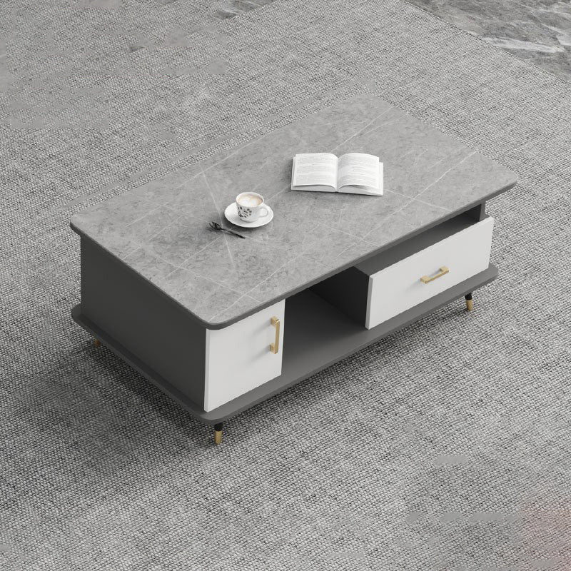 Table basse rectangulaire en ardoise avec tiroirs de rangement