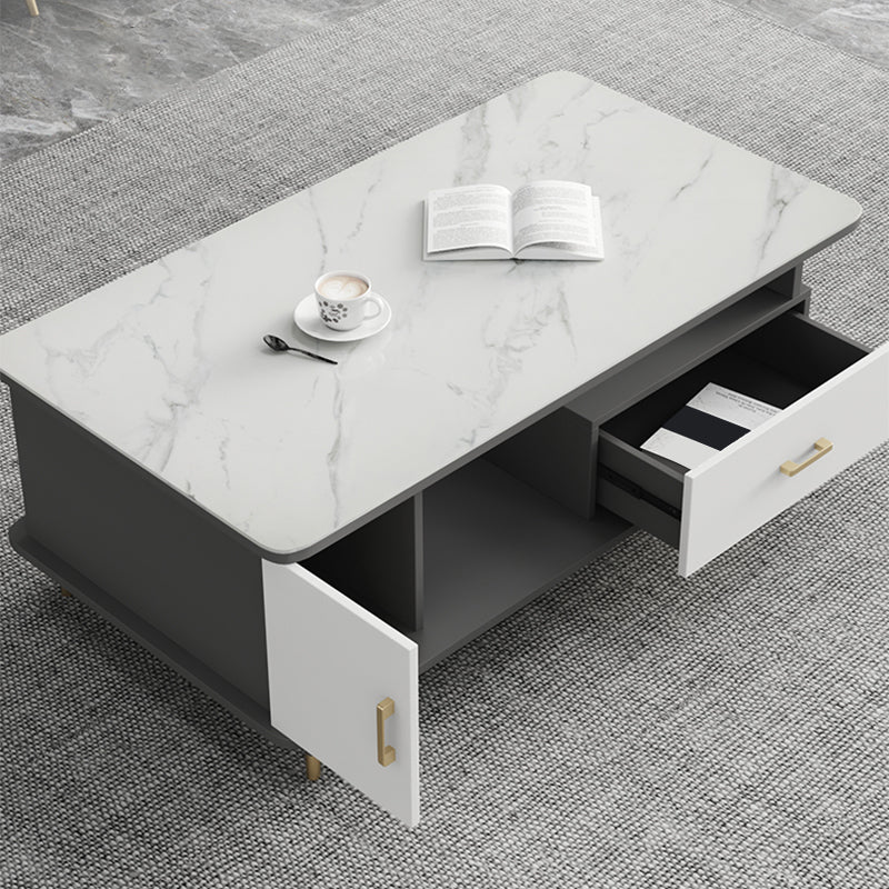 Table basse rectangulaire en ardoise avec tiroirs de rangement