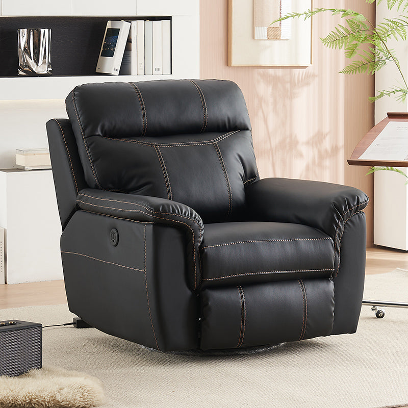 Contemporary Home Theater Recliner No Motion Manual-Push Botton Indoor Leather Match Black Clearhalo 'Chairs & Seating' 'furn' 'furn_recliners' 'Furniture' 'Living Room Furniture' 'Recliners' 7317702