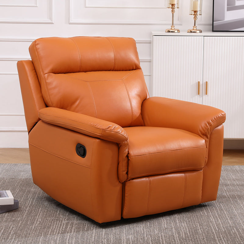 Contemporary Home Theater Recliner No Motion Manual-Push Botton Indoor Respiratory Skin Orange Clearhalo 'Chairs & Seating' 'furn' 'furn_recliners' 'Furniture' 'Living Room Furniture' 'Recliners' 7317710