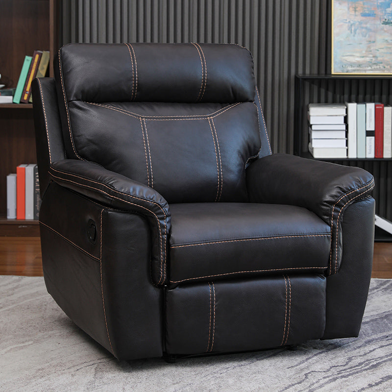 Contemporary Home Theater Recliner No Motion Manual-Push Botton Indoor Respiratory Skin Dark Brown Clearhalo 'Chairs & Seating' 'furn' 'furn_recliners' 'Furniture' 'Living Room Furniture' 'Recliners' 7317715