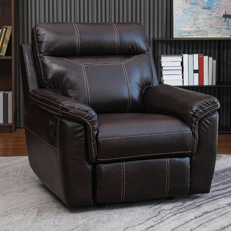 Contemporary Home Theater Recliner No Motion Manual-Push Botton Indoor Respiratory Skin Reddish Brown Clearhalo 'Chairs & Seating' 'furn' 'furn_recliners' 'Furniture' 'Living Room Furniture' 'Recliners' 7317717