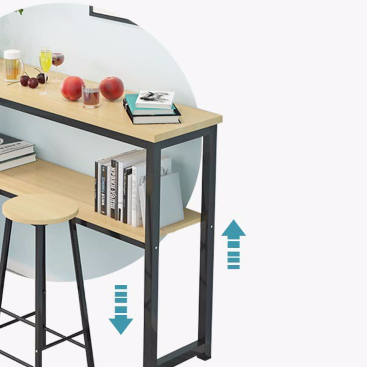 Tavolo da bar rettangolare in stile moderno Tavolo in legno con base in metallo per sala da pranzo