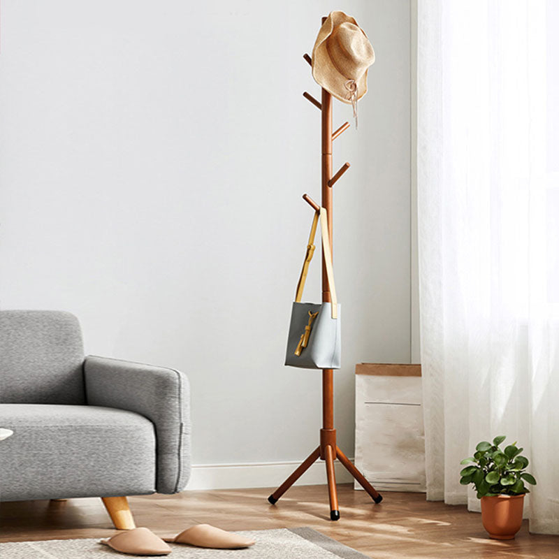 Solid Wood Entry Hall Tree Free Standing Coat Hanger for Hallway Dark Wood Tripod Clearhalo 'Entry & Mudroom Furniture' 'furn' 'furn_hall_tree_coat_racks' 'Furniture' 'Hall Trees & Coat Racks' 'hall_tree_coat_racks' 7318016