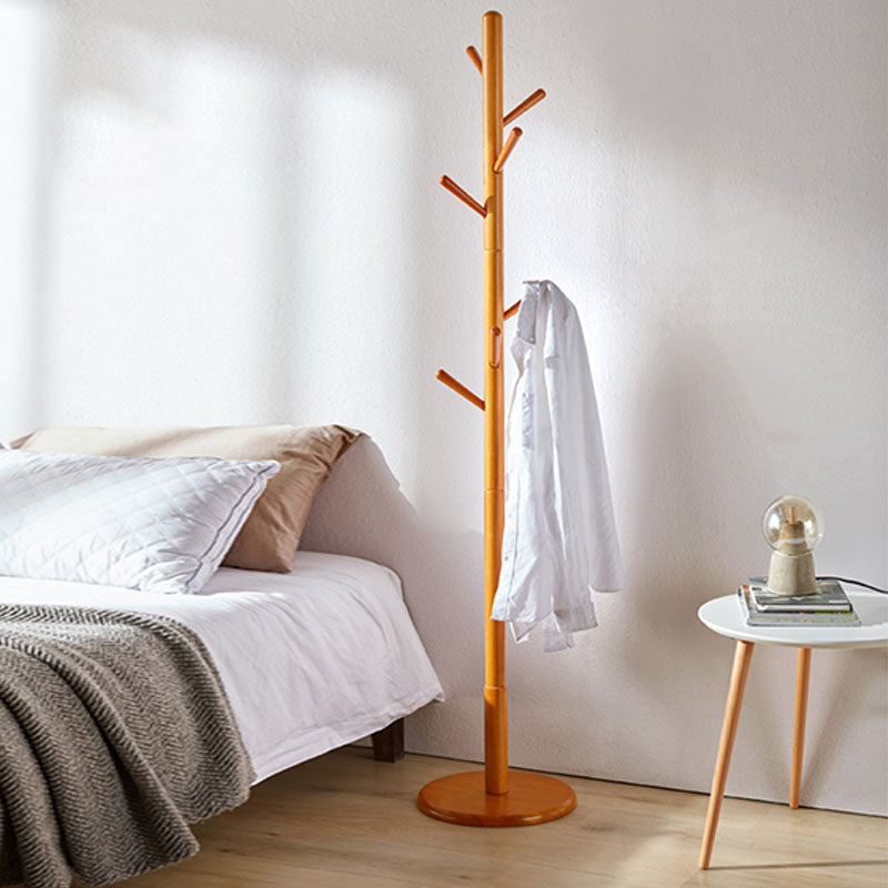 Solid Wood Entry Hall Tree Free Standing Coat Hanger for Hallway Brown Round Clearhalo 'Entry & Mudroom Furniture' 'furn' 'furn_hall_tree_coat_racks' 'Furniture' 'Hall Trees & Coat Racks' 'hall_tree_coat_racks' 7318023