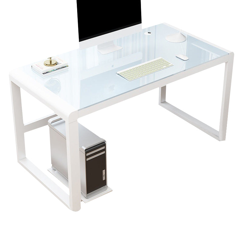 Contemporary Glass Top Computer Desk Sled Base 29.53-inch Tall Gaming Desk White Clearhalo 'furn' 'furn_office_desk' 'Furniture' 'Office Desks' 'Office Furniture' 'office_desk' 7320601