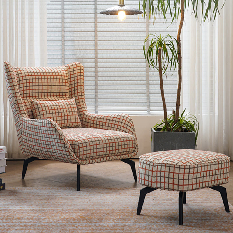 Fabric Lounge Chair Flared Arms Plaid Side Chair with Black Legs Clearhalo 'Accent Chairs' 'accent_chairs' 'Chairs & Seating' 'furn' 'furn_accent_chairs' 'Furniture' 'Living Room Furniture' 7320694