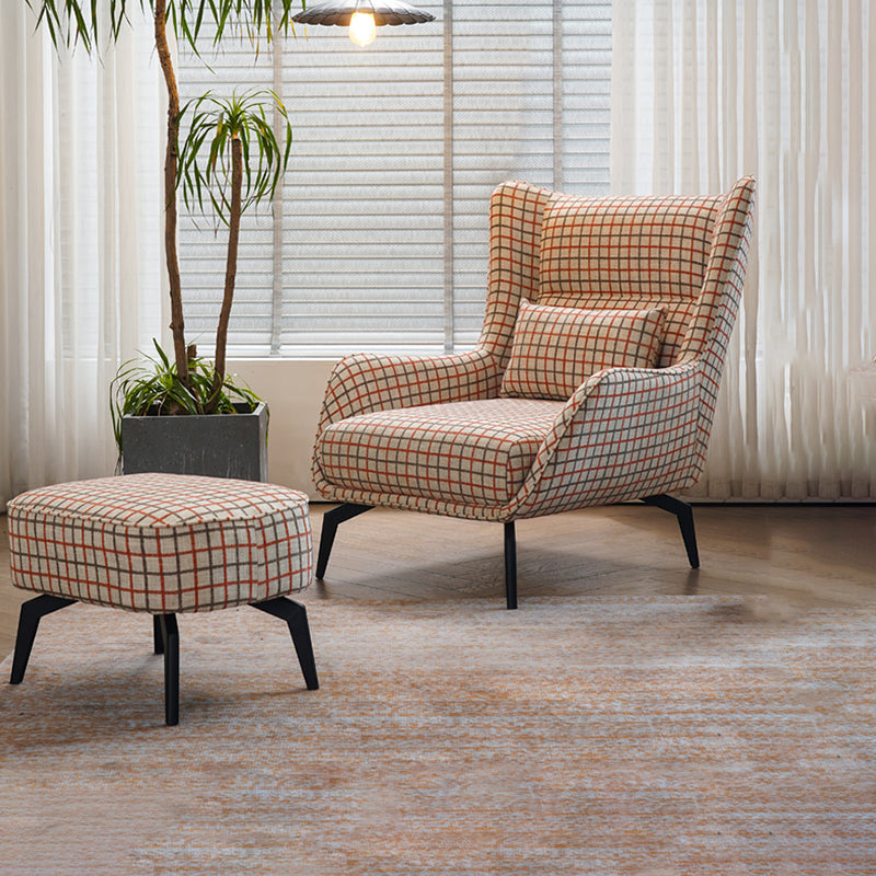 Fabric Lounge Chair Flared Arms Plaid Side Chair with Black Legs Clearhalo 'Accent Chairs' 'accent_chairs' 'Chairs & Seating' 'furn' 'furn_accent_chairs' 'Furniture' 'Living Room Furniture' 7320699