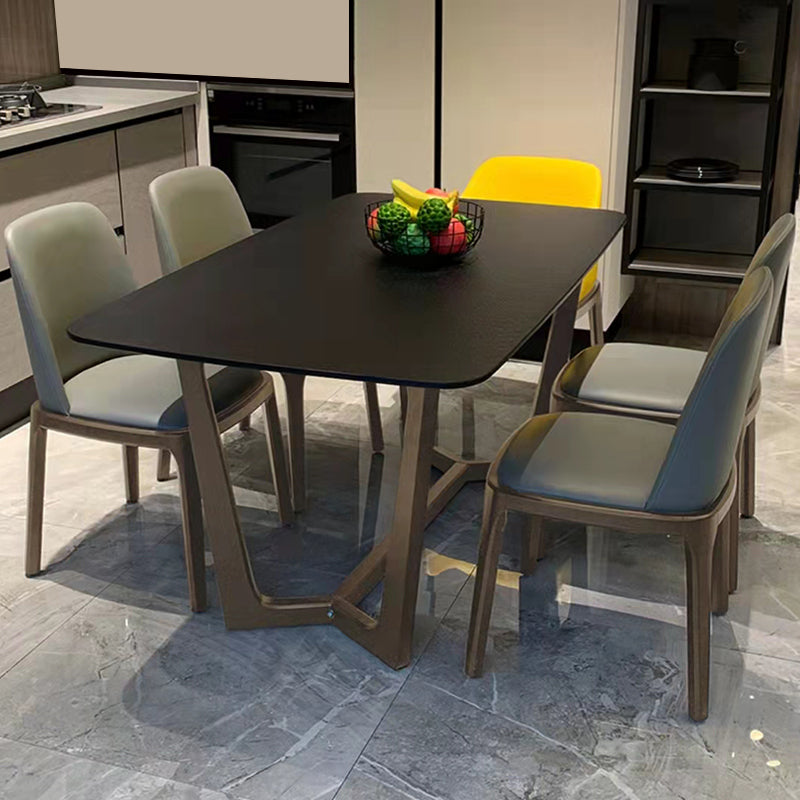 Black Modern Dining Table for Kitchen Rectangle Dinette Table with Wooden Base Clearhalo 'Dining Tables & Seating' 'Dining Tables' 'dining_table' 'furn' 'furn_dining_table' 'Furniture' 'Kitchen & Dining Furniture' 7321659