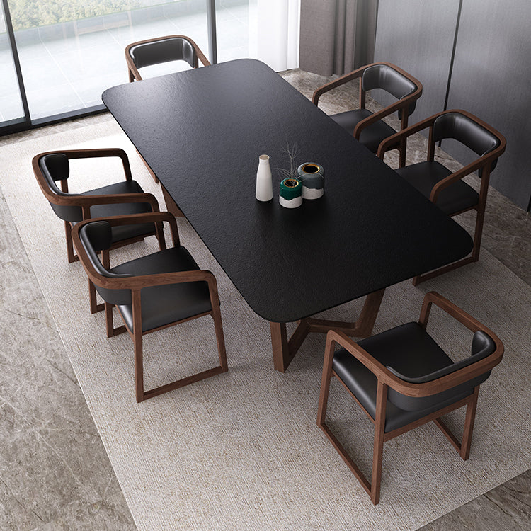 Matte Black Top Dinette Table with Wooden Frame Modern Indoor Dining Table