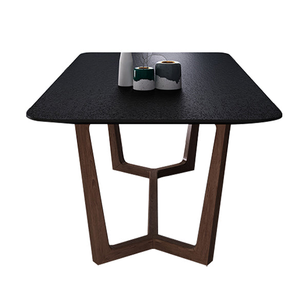 Matte Black Top Dinette Table with Wooden Frame Modern Indoor Dining Table