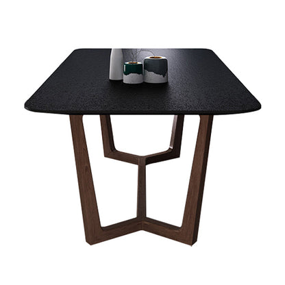 Matte Black Top Dinette Table with Wooden Frame Modern Indoor Dining Table