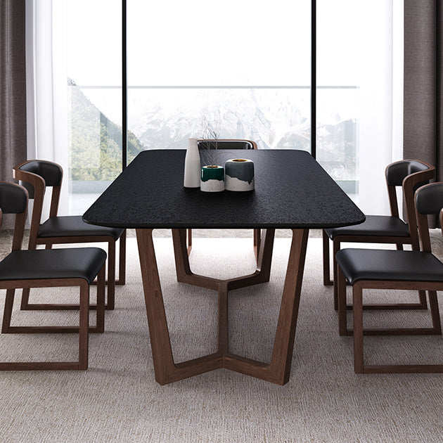 Matte Black Top Dinette Table with Wooden Frame Modern Indoor Dining Table