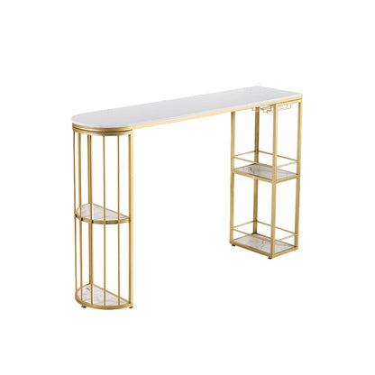 Marble Bar Table Double Pedestal Dining Table for Kitchen Living Room Gold Without Chairs Clearhalo 'Bar Furniture' 'Bar Tables' 'bar_tables' 'furn' 'furn_bar_tables' 'Furniture' 'Kitchen & Dining Furniture' 7321774