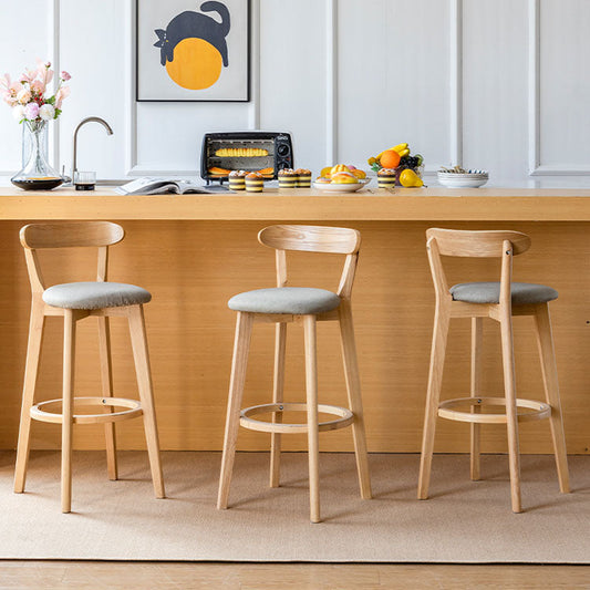 Nordic Solid Wood Bar Stools Upholstered Indoor Bar Stool with Natural Base Clearhalo 'Bar Furniture' 'Bar Stools' 'bar_stools' 'furn' 'furn_bar_stools' 'Furniture' 'Kitchen & Dining Furniture' 7321980