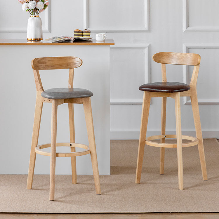 Nordic Solid Wood Bar Stools Upholstered Indoor Bar Stool with Natural Base Clearhalo 'Bar Furniture' 'Bar Stools' 'bar_stools' 'furn' 'furn_bar_stools' 'Furniture' 'Kitchen & Dining Furniture' 7321984