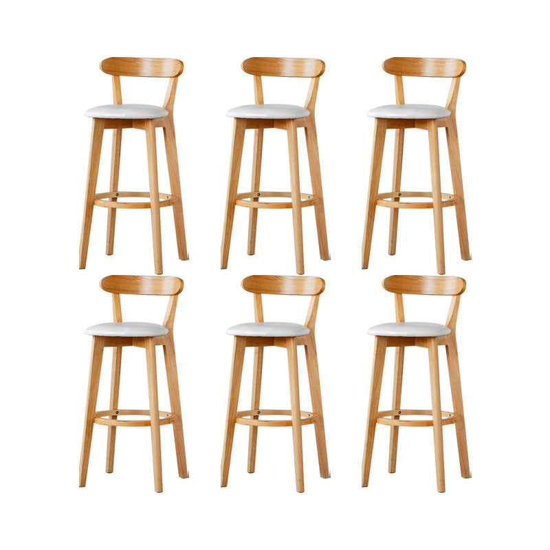 Nordic Solid Wood Bar Stools Upholstered Indoor Bar Stool with Natural Base White 6 Piece Set Clearhalo 'Bar Furniture' 'Bar Stools' 'bar_stools' 'furn' 'furn_bar_stools' 'Furniture' 'Kitchen & Dining Furniture' 7321985