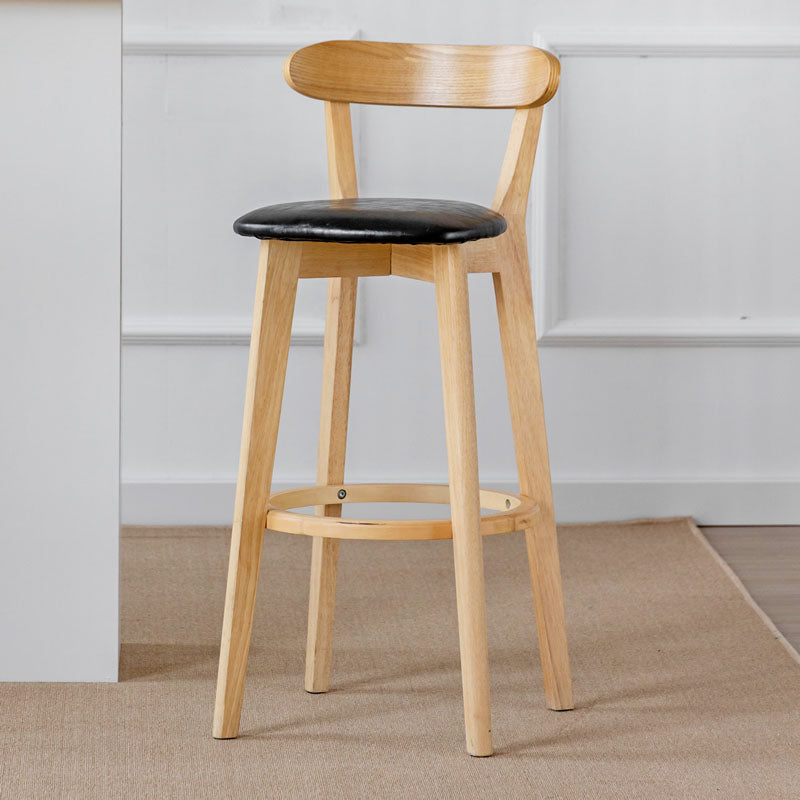Nordic Solid Wood Bar Stools Upholstered Indoor Bar Stool with Natural Base Black 1 Piece Clearhalo 'Bar Furniture' 'Bar Stools' 'bar_stools' 'furn' 'furn_bar_stools' 'Furniture' 'Kitchen & Dining Furniture' 7321989