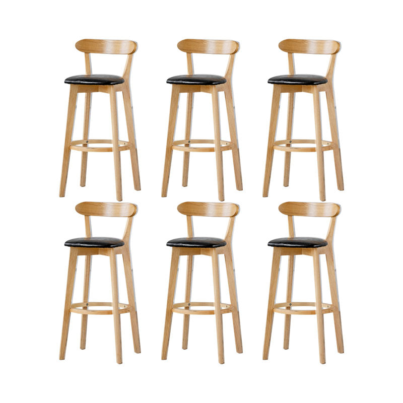 Nordic Solid Wood Bar Stools Upholstered Indoor Bar Stool with Natural Base Black 6 Piece Set Clearhalo 'Bar Furniture' 'Bar Stools' 'bar_stools' 'furn' 'furn_bar_stools' 'Furniture' 'Kitchen & Dining Furniture' 7321994