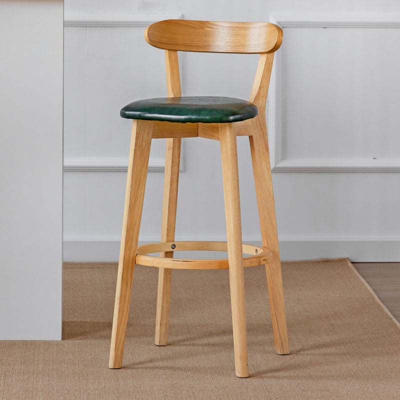 Nordic Solid Wood Bar Stools Upholstered Indoor Bar Stool with Natural Base Blackish Green 1 Piece Clearhalo 'Bar Furniture' 'Bar Stools' 'bar_stools' 'furn' 'furn_bar_stools' 'Furniture' 'Kitchen & Dining Furniture' 7321997