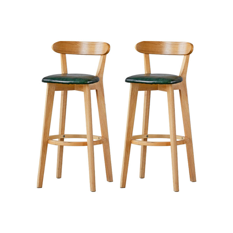 Nordic Solid Wood Bar Stools Upholstered Indoor Bar Stool with Natural Base Blackish Green 2 Piece Set Clearhalo 'Bar Furniture' 'Bar Stools' 'bar_stools' 'furn' 'furn_bar_stools' 'Furniture' 'Kitchen & Dining Furniture' 7321998