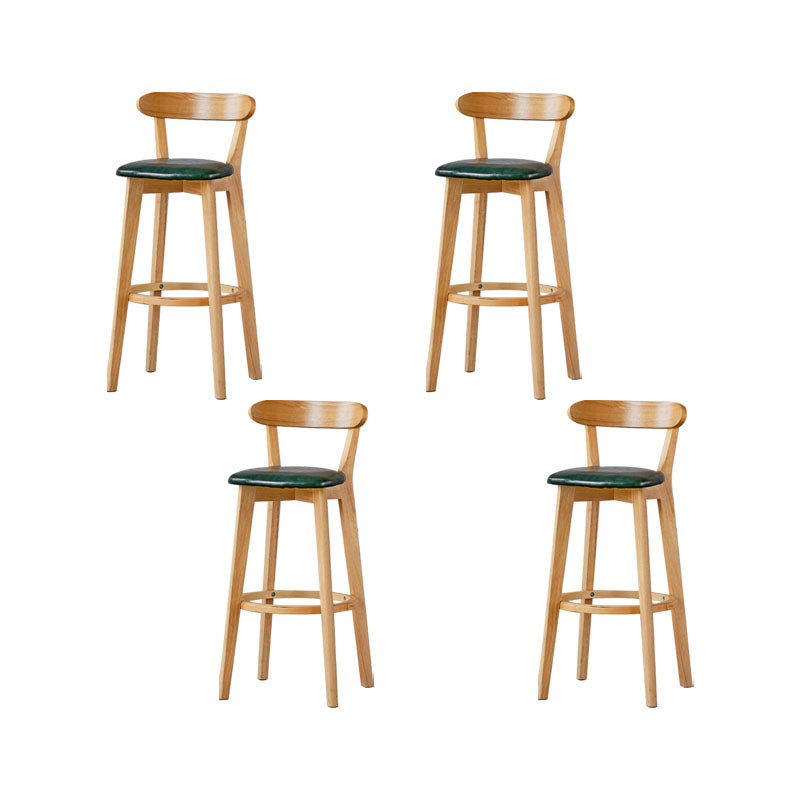 Nordic Solid Wood Bar Stools Upholstered Indoor Bar Stool with Natural Base Blackish Green 4 Piece Set Clearhalo 'Bar Furniture' 'Bar Stools' 'bar_stools' 'furn' 'furn_bar_stools' 'Furniture' 'Kitchen & Dining Furniture' 7321999
