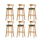 Nordic Solid Wood Bar Stools Upholstered Indoor Bar Stool with Natural Base Blackish Green 6 Piece Set Clearhalo 'Bar Furniture' 'Bar Stools' 'bar_stools' 'furn' 'furn_bar_stools' 'Furniture' 'Kitchen & Dining Furniture' 7322000
