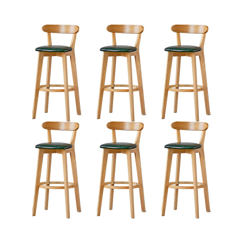 Nordic Solid Wood Bar Stools Upholstered Indoor Bar Stool with Natural Base Blackish Green 6 Piece Set Clearhalo 'Bar Furniture' 'Bar Stools' 'bar_stools' 'furn' 'furn_bar_stools' 'Furniture' 'Kitchen & Dining Furniture' 7322000