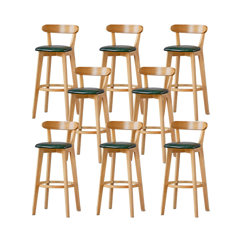 Nordic Solid Wood Bar Stools Upholstered Indoor Bar Stool with Natural Base Blackish Green 8 Piece Set Clearhalo 'Bar Furniture' 'Bar Stools' 'bar_stools' 'furn' 'furn_bar_stools' 'Furniture' 'Kitchen & Dining Furniture' 7322001