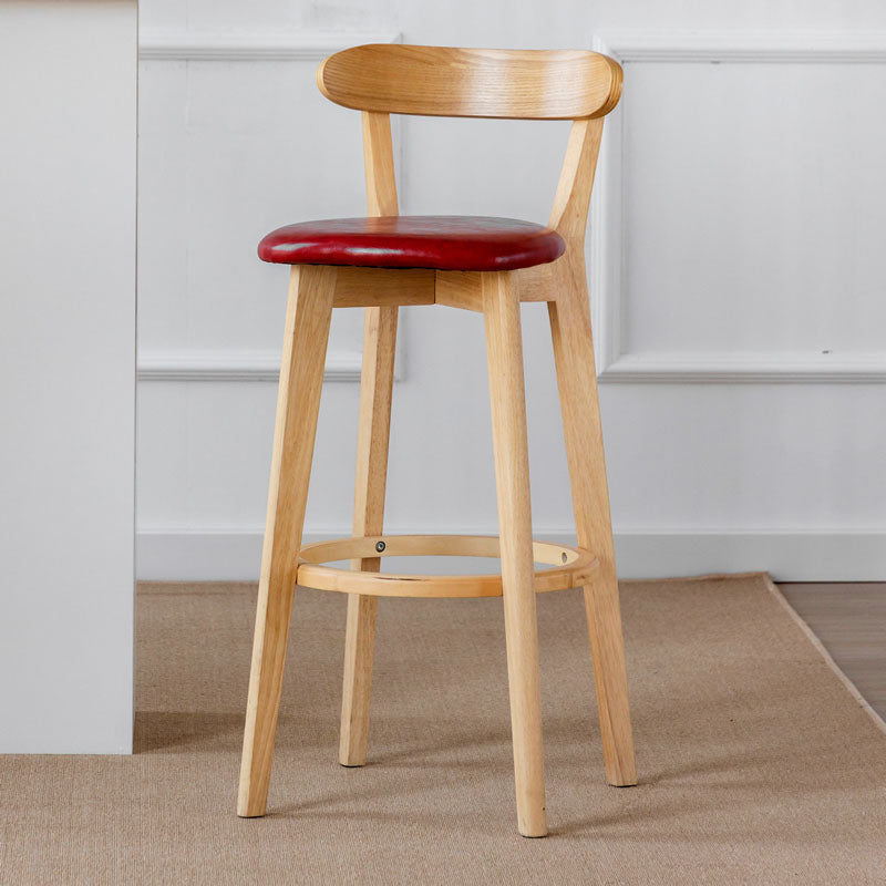 Nordic Solid Wood Bar Stools Upholstered Indoor Bar Stool with Natural Base Red 1 Piece Clearhalo 'Bar Furniture' 'Bar Stools' 'bar_stools' 'furn' 'furn_bar_stools' 'Furniture' 'Kitchen & Dining Furniture' 7322002