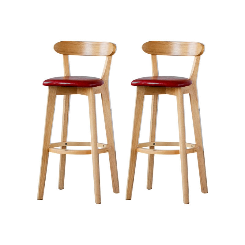 Nordic Solid Wood Bar Stools Upholstered Indoor Bar Stool with Natural Base Red 2 Piece Set Clearhalo 'Bar Furniture' 'Bar Stools' 'bar_stools' 'furn' 'furn_bar_stools' 'Furniture' 'Kitchen & Dining Furniture' 7322003