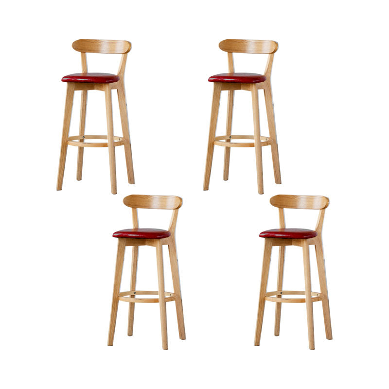 Nordic Solid Wood Bar Stools Upholstered Indoor Bar Stool with Natural Base Red 4 Piece Set Clearhalo 'Bar Furniture' 'Bar Stools' 'bar_stools' 'furn' 'furn_bar_stools' 'Furniture' 'Kitchen & Dining Furniture' 7322004