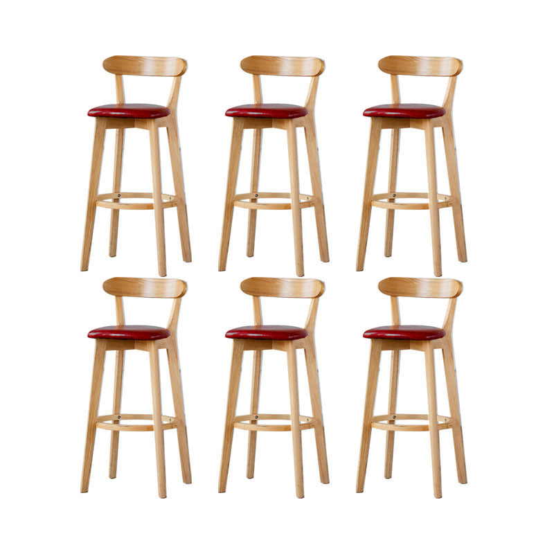 Nordic Solid Wood Bar Stools Upholstered Indoor Bar Stool with Natural Base Red 6 Piece Set Clearhalo 'Bar Furniture' 'Bar Stools' 'bar_stools' 'furn' 'furn_bar_stools' 'Furniture' 'Kitchen & Dining Furniture' 7322005