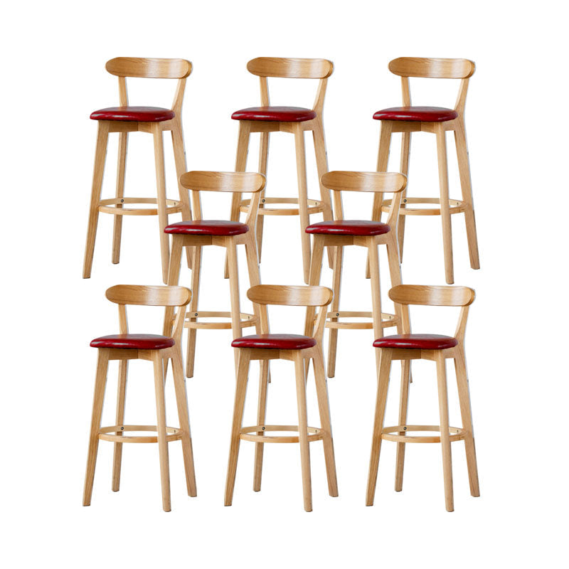 Nordic Solid Wood Bar Stools Upholstered Indoor Bar Stool with Natural Base Red 8 Piece Set Clearhalo 'Bar Furniture' 'Bar Stools' 'bar_stools' 'furn' 'furn_bar_stools' 'Furniture' 'Kitchen & Dining Furniture' 7322006