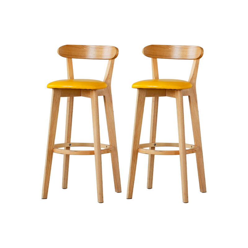 Nordic Solid Wood Bar Stools Upholstered Indoor Bar Stool with Natural Base Yellow 2 Piece Set Clearhalo 'Bar Furniture' 'Bar Stools' 'bar_stools' 'furn' 'furn_bar_stools' 'Furniture' 'Kitchen & Dining Furniture' 7322008