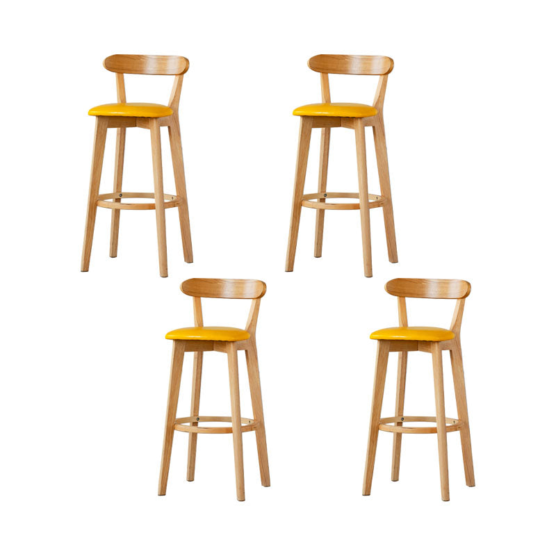 Nordic Solid Wood Bar Stools Upholstered Indoor Bar Stool with Natural Base Yellow 4 Piece Set Clearhalo 'Bar Furniture' 'Bar Stools' 'bar_stools' 'furn' 'furn_bar_stools' 'Furniture' 'Kitchen & Dining Furniture' 7322009